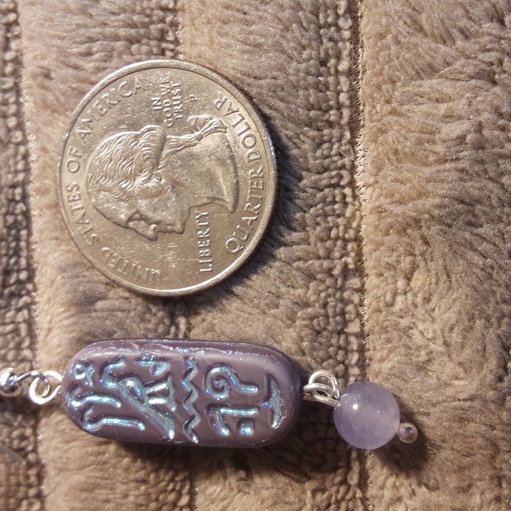 Hand Crafted Egyptian Cartouche Earrings  Purple  Pierced Hielogryphics - Picture 5 of 5